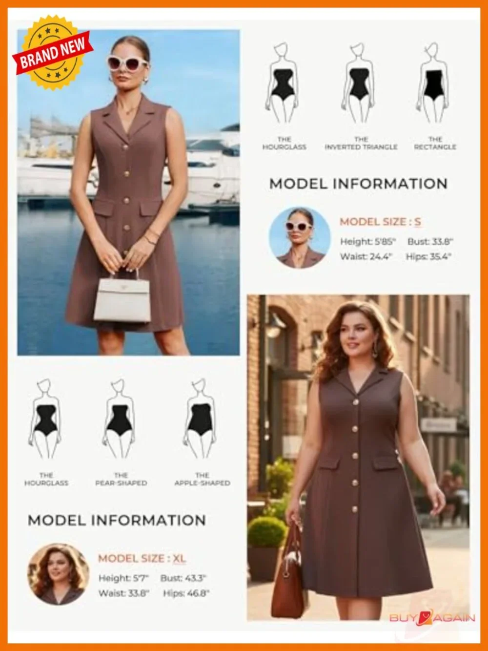 Sleeveless Button Down Work Dress Lapel Collar A-Line Knee Length